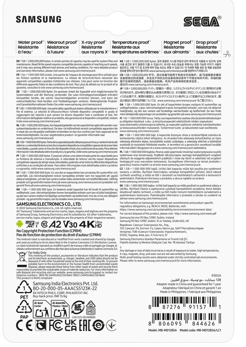 Samsung MB-MD128S MicroSDXC 128 Go UHS-I Classe 10 Carte Mémoire Flash