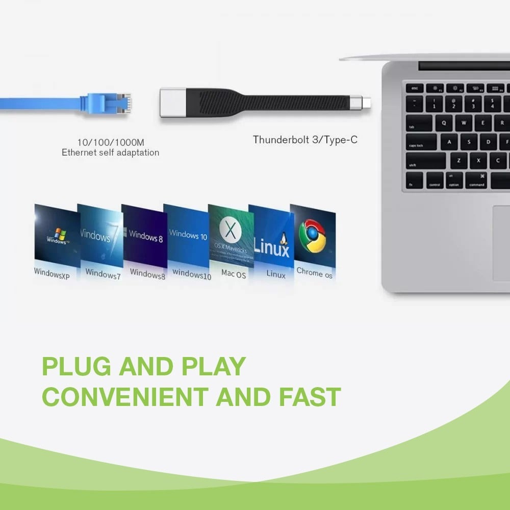 Techly ICOC USBC-RJ45 Carte réseau/Adaptateur USB-C vers RJ45 Gigabit, Flexible