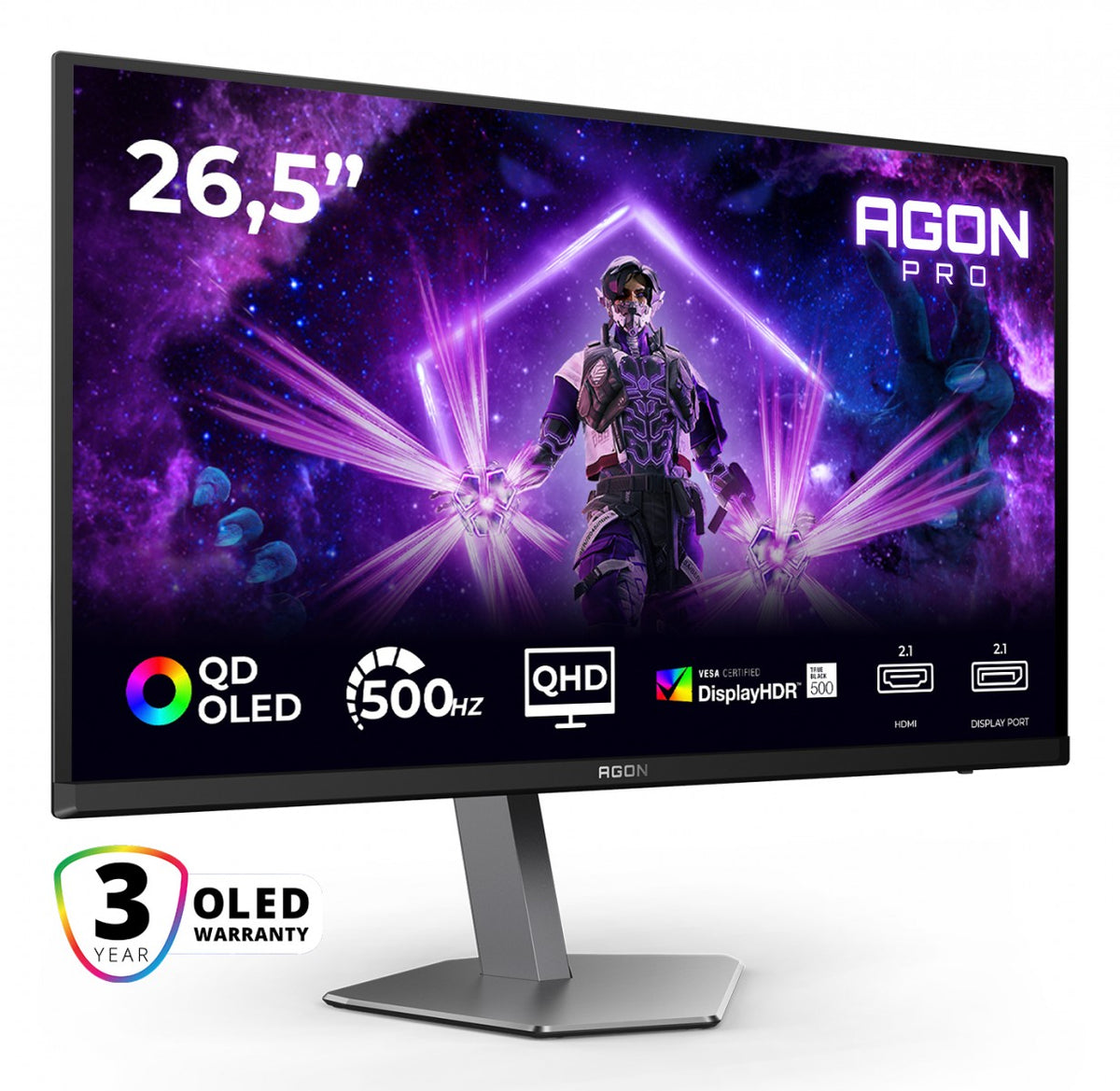 AOC AG276QKD2 26.5p 2560x1440 QD OLED Flat H/A 130MM QD Oled 500Hz USB HUB DP HDMI 1000cd/m2