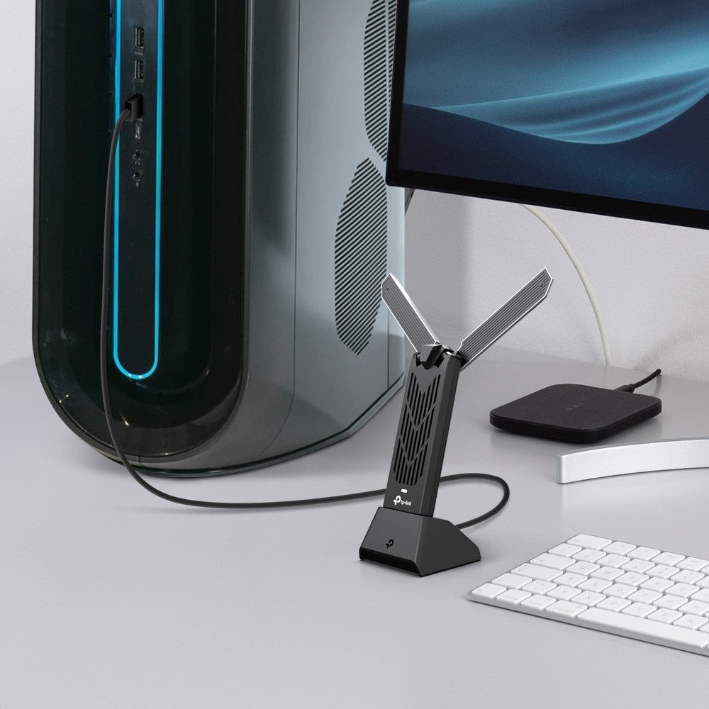 TP-LINK BE6500 High Gain Tri-Band Wi-Fi 7 USB Adapter 2882Mbps at 6GHz + 2882Mbps at 5GHz + 688Mbps at 2.4GHz
