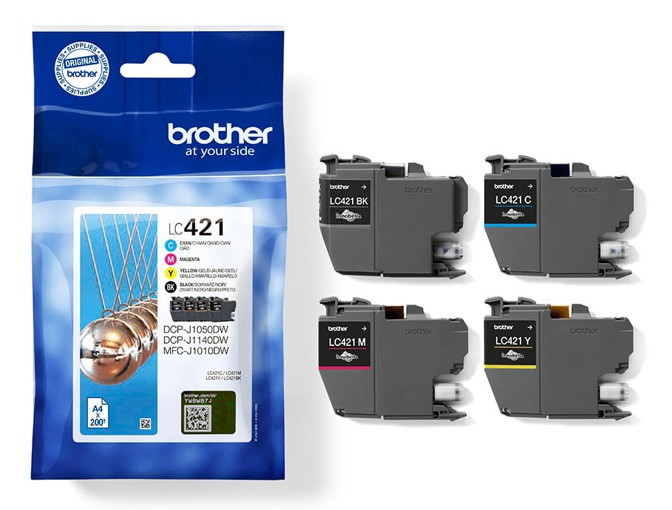 BROTHER 4-pack of Black Cyan Magenta and Yellow 200-page standard capacity ink cartridges for DCP-J1050DW MFC-J1010DW and DCP-J11