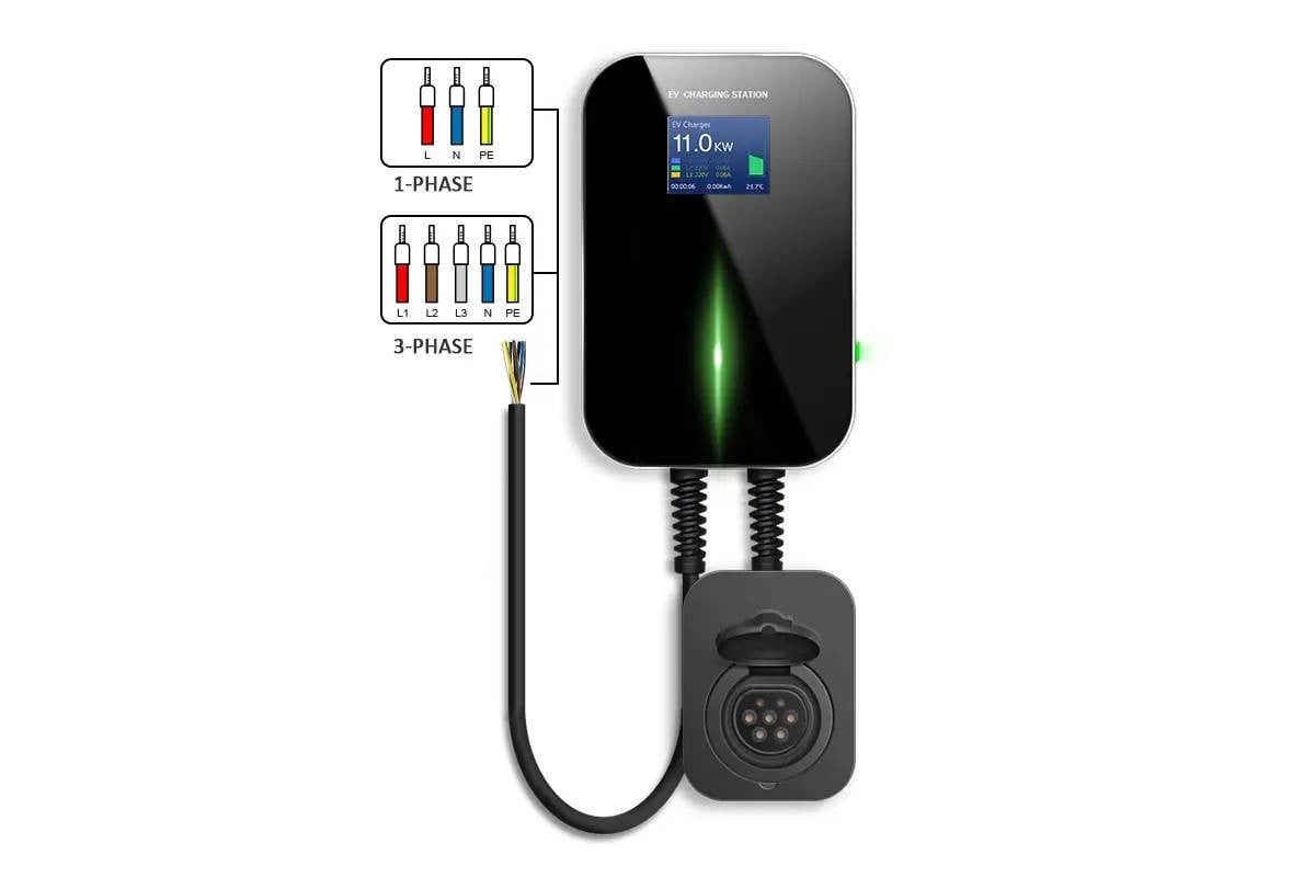 Extralink BS20-BA-22kW-APP Typ A 32A 22kW | adowarka do samochodu elektrycznego | 3 fazy, ekran LCD, aplikacja, 6,1m 100 / 250 / 380 V Noir