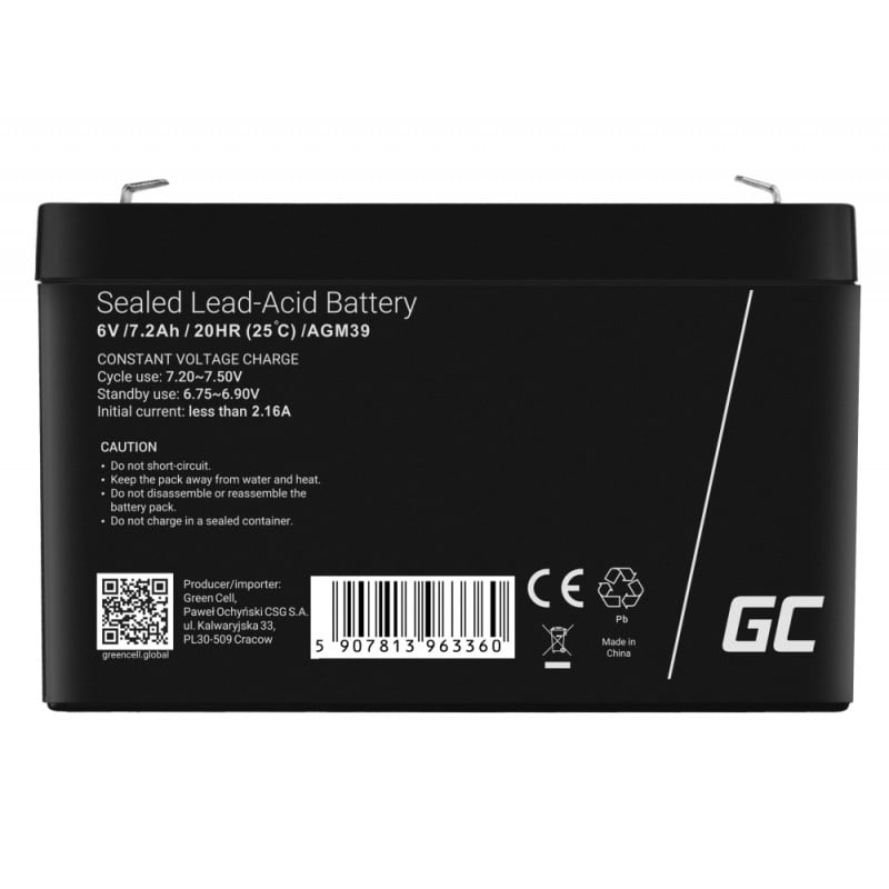 Green Cell Battery AGM VRLA 6V 7.2Ah - Battery - 7.200 mAh