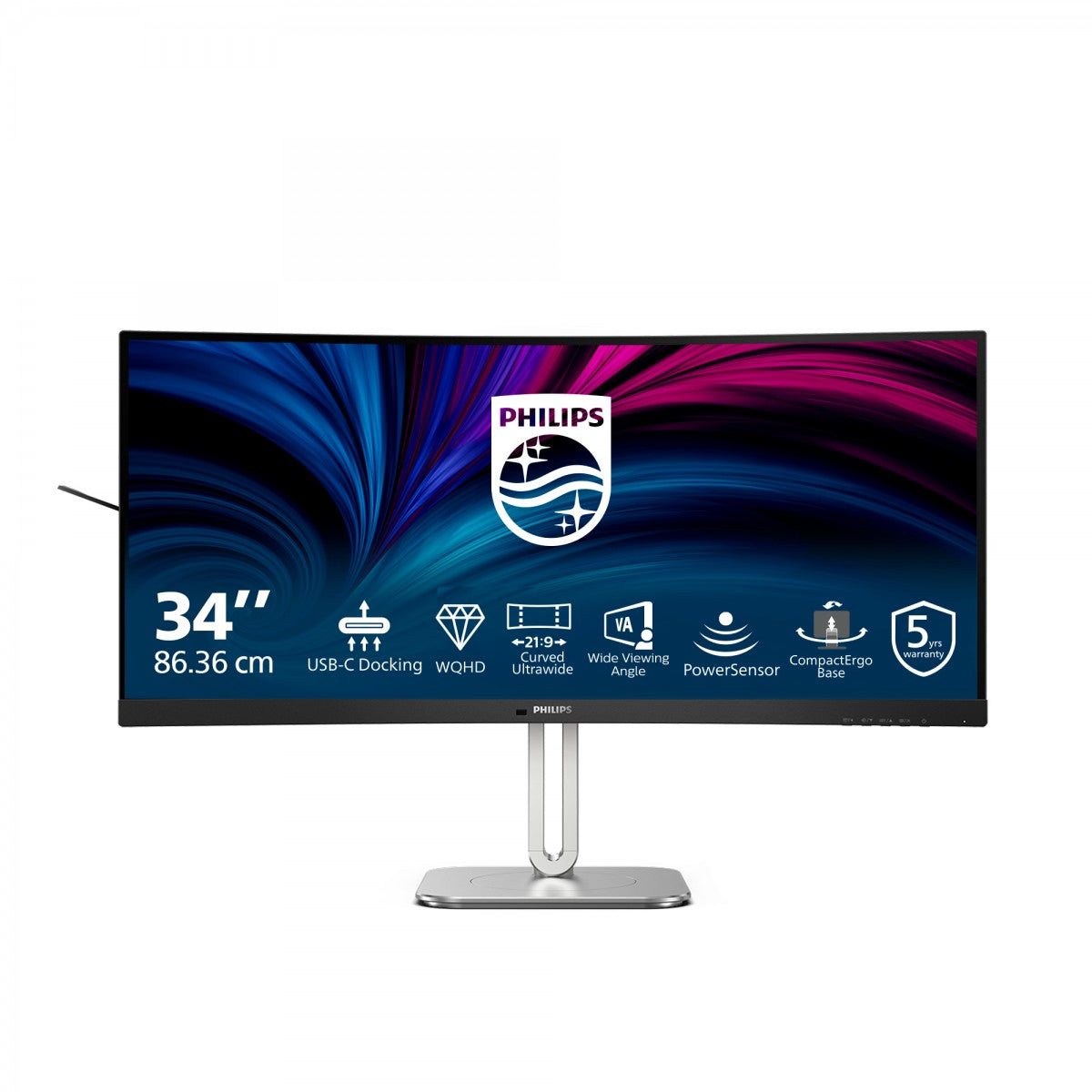 PHILIPS 34B2U5600C/00 34p 3440x1440 120Hz VA CURVED H/A tbu MM ULTRAWIDE USB-C DOCKING DISPLAY RJ45 PD > 100 W USB HUB SPEAKERS