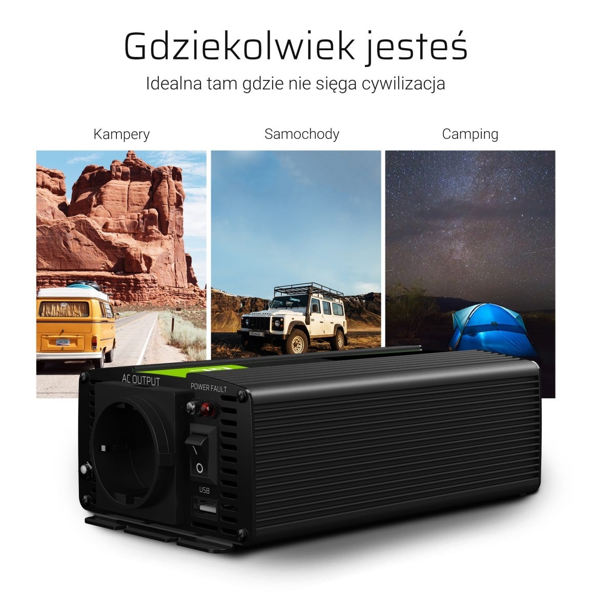 Green Cell INV07 adaptateur de puissance & onduleur Auto 300 W Noir