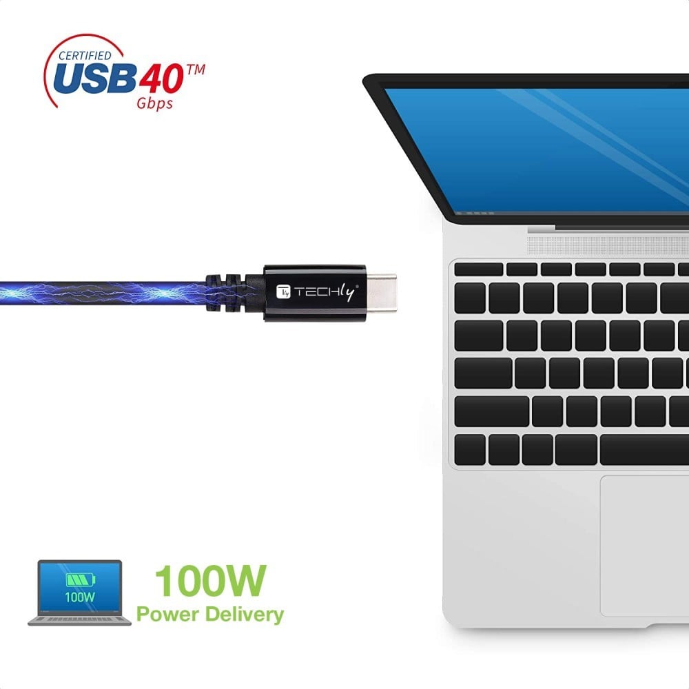 Techly ICOC MUSB40-CMCM08 Câble USB 4.0 USB-C vers USB-C Thunderbolt 4 PD M/M 80cm