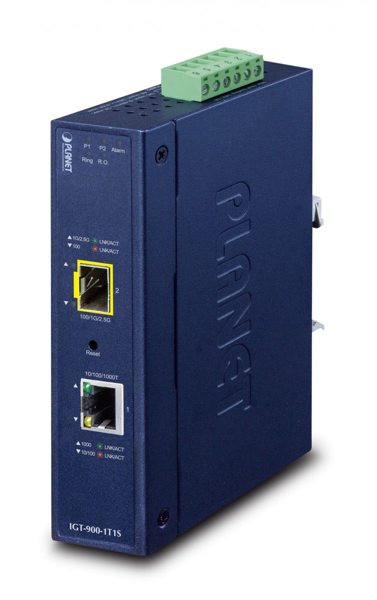 PLANET Industrial 1-Port convertisseur de support réseau Interne Bleu