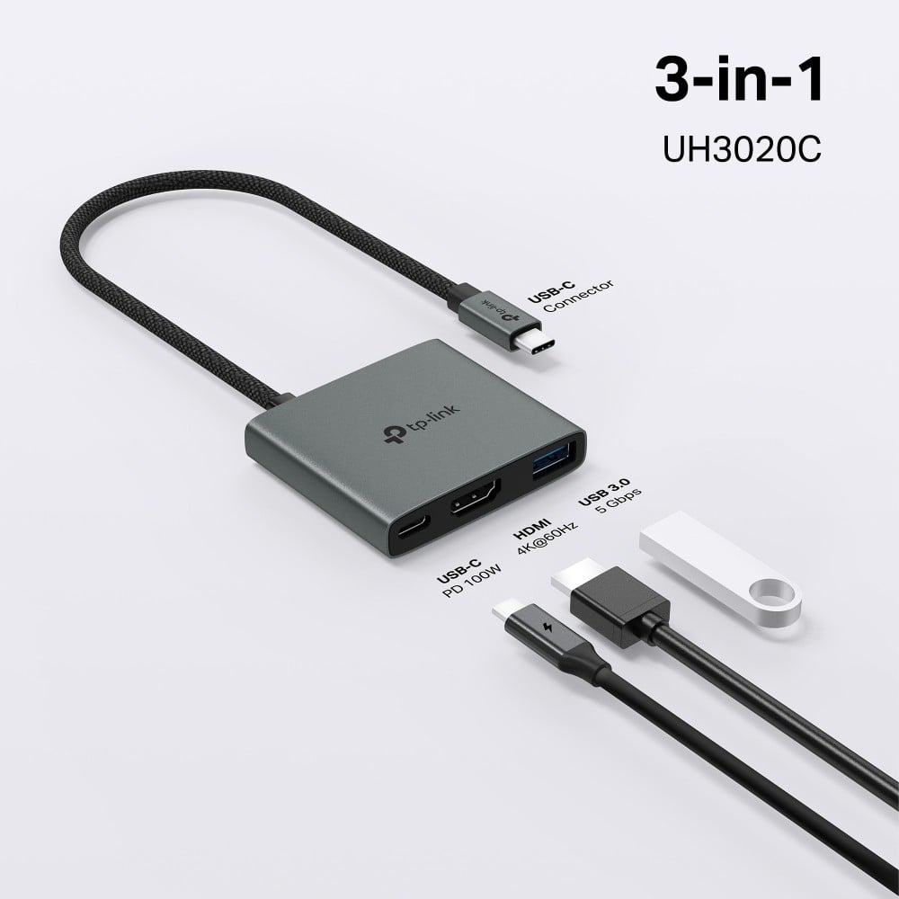 TP-Link UH3020C hub & concentrateur USB Type-C 5000 Mbit/s Gris