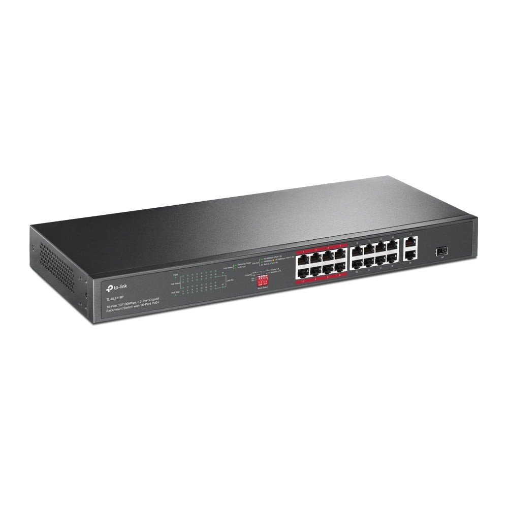 TP-LINK 16-Port 10/100Mbps + 2-Port Gigabit Rackmount Switch with 16-Port PoE+
