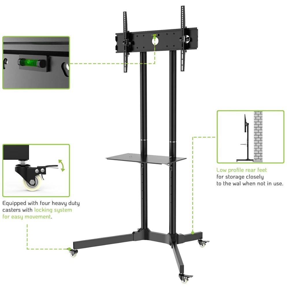 "Techly ICA-TR6 Support TV mobile 30-65"" jusqu'a 60kg étagere AV réglable"