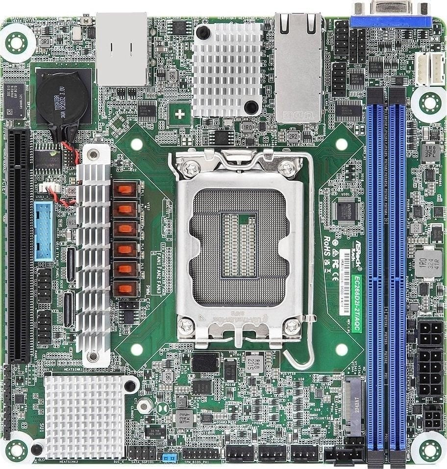 ASRock EC266D2I-2T/AQC, 1xSKT LGA 1700, Intel E-2400, C266, SATA, NVMe, 1xM.2, 2x10GbE, IPMI