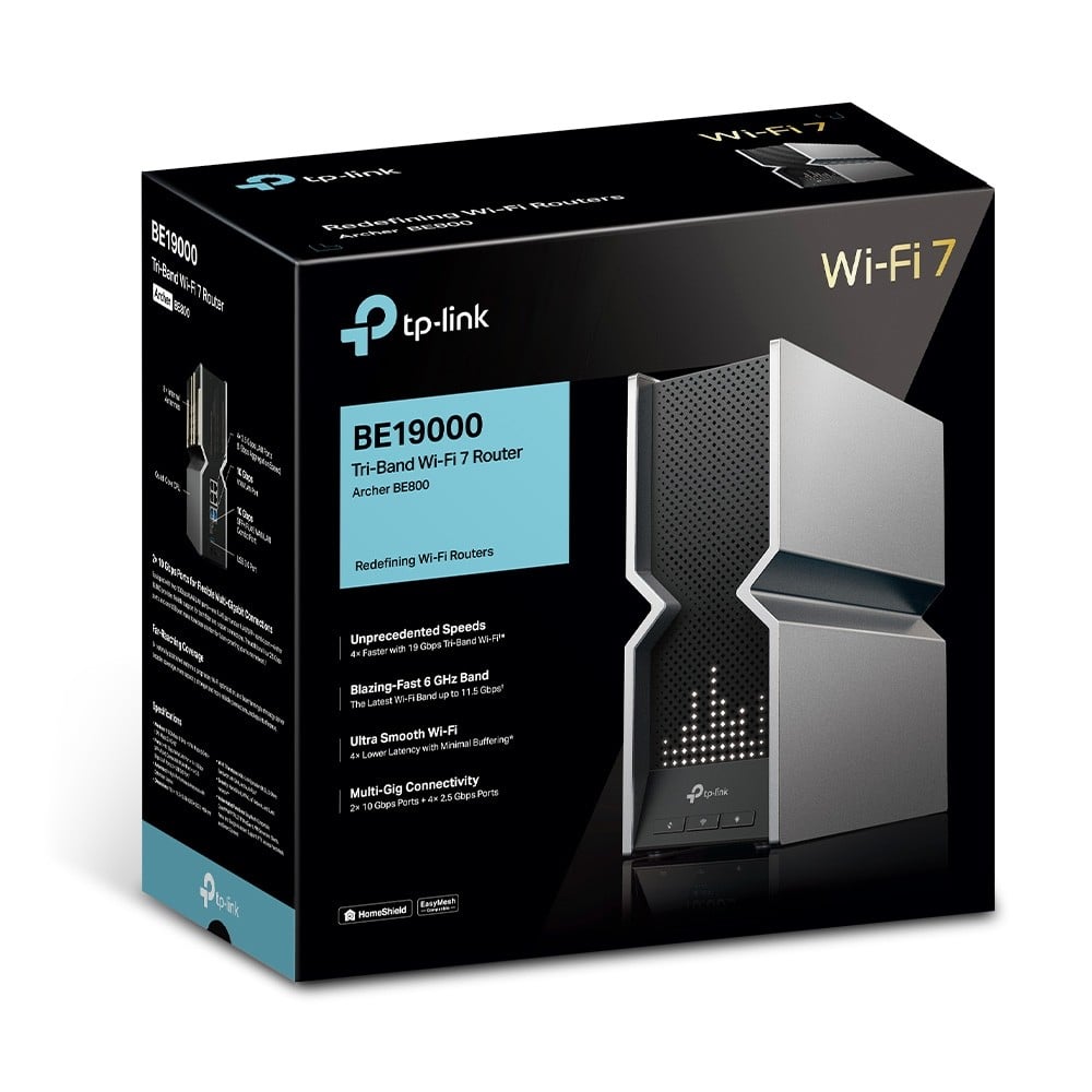 TP-LINK BE19000 Tri Band Wi-Fi 7 Router 1376Mbps at 2.4GHz + 5760Mbps at 5GHz + 11520Mbps at 6GHz 8x Internal Antennas