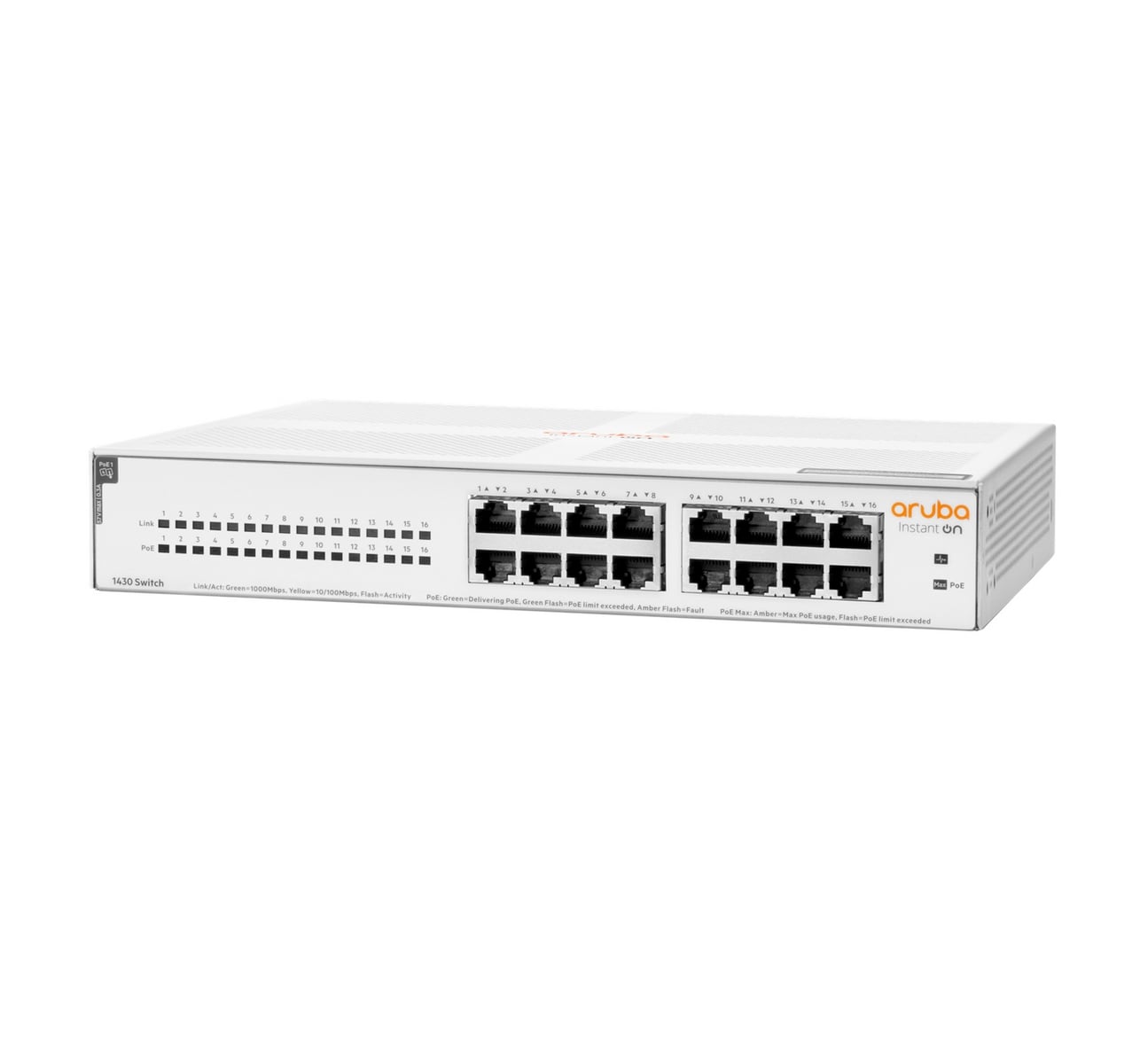 HPE Networking Instant On 1430 16G Class4 PoE 124W Switch Commutateur non géré 16 x 10/100/1000 PoE Class 4 de bureau