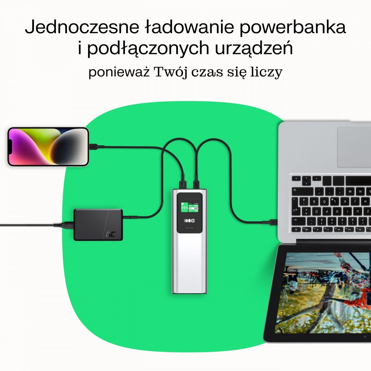 Green Cell PowerPlay Ultra Powerbank 25200mAh 140W PD USB C avec Charge Rapide pour Ordinateur Portable, MacBook, iPhone 16 15 14 Pro Max