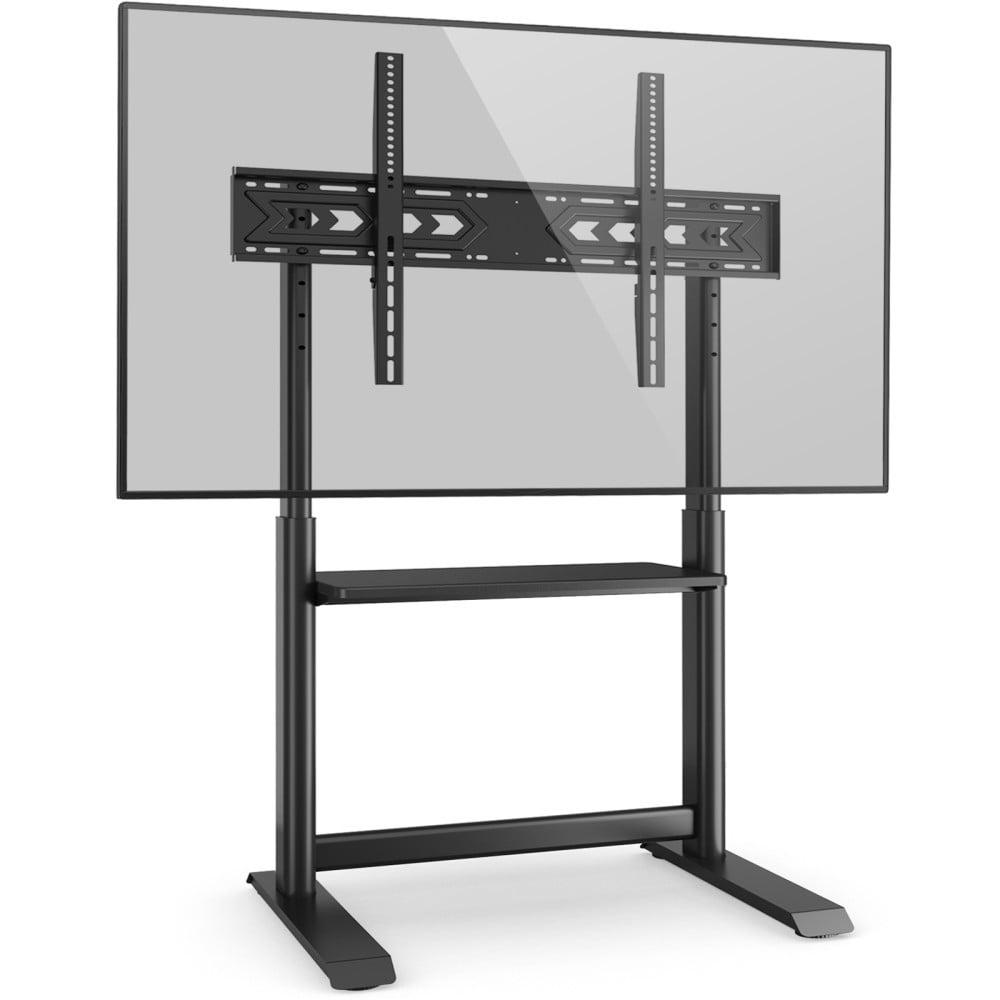 "Techly ICA-TR130BK Support de sol pour TV 60-86"" jusqu'a 68kg réglable avec étagere AV"