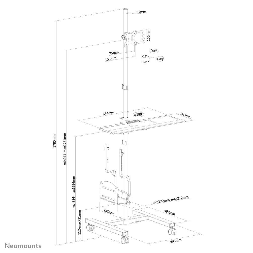 NEOMOUNTS FPMA-MOBILE1700 Station de travail mobile 10-32p