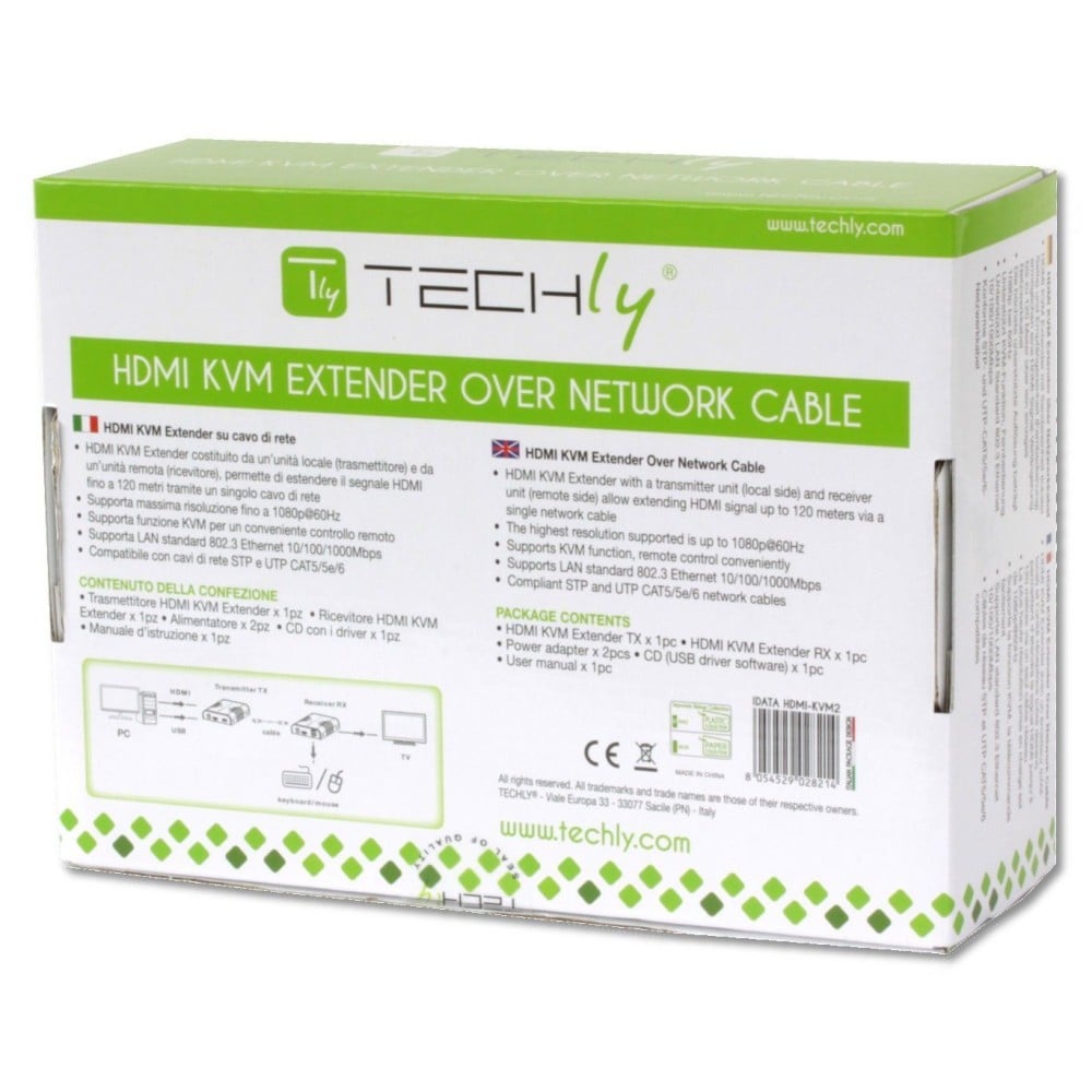 Techly IDATA HDMI-KVM2 Extendeur KVM HDMI/USB 1080p60Hz jusqu'a 120m sur câble Cat6