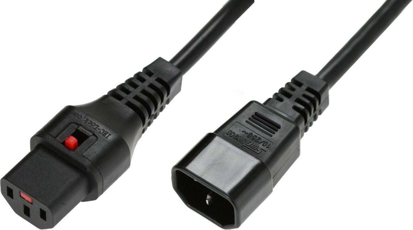 Câble d'alimentation IEC C14/IEC C13 droit M/F 2m noir avec verrouillage IEC LOCK