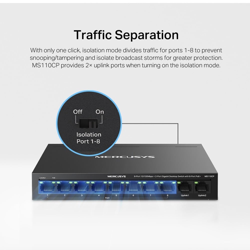 Mercusys MS110CP commutateur réseau Fast Ethernet (10/100) Connexion Ethernet, supportant l'alimentation via ce port (PoE) Noir