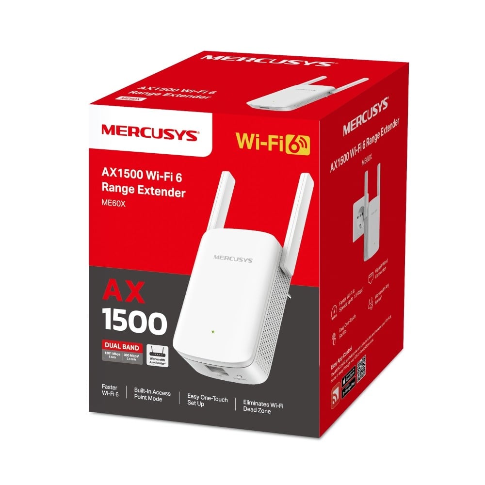 TP-LINK ME60X AX1500 Wi-Fi Range Extender 300 Mbps at 2.4 GHz + 1201 Mbps at 5 GHz