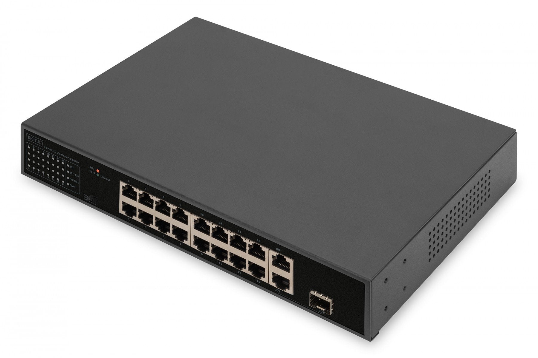 Digitus DN-95355 commutateur réseau Non-géré Gigabit Ethernet (10/100/1000) Connexion Ethernet, supportant l'alimentation via ce port (PoE) 1U Noir