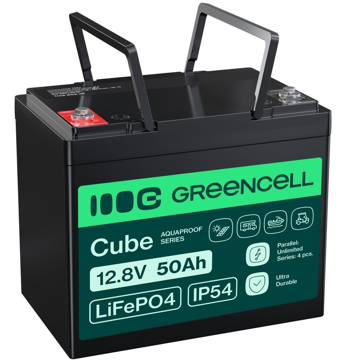 Green Cell LFPGC12V50AH CUBE Batterie LiFePO4 50Ah 12.8V 640Wh Lithium-Fer-Phosphate pour Camping-car, Chariot de golf, Éolienne