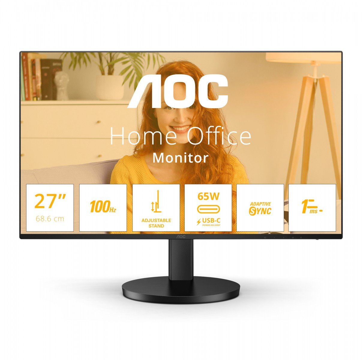 AOC Q27B3CF2 27inch 2560x1440 100Hz IPS Flat 110mm USB-C Dock 65W AdaptiveSync USB HUB Speakers Low Blue Mode USB C HDMI 350cd/m2