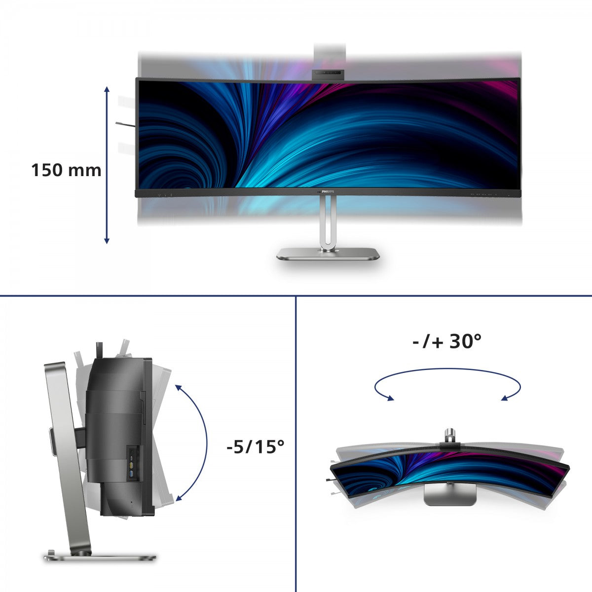 PHILIPS 49B2U5900CH/00 48.8p 5120x1440 VA Curved 1800R H/A 130mm SUPERWIDE USB-C 75Hz DP 2x HDMI USB HUB SPEAKERS