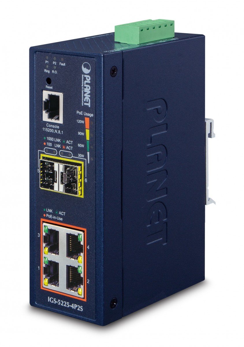 PLANET IGS-5225-4P2S commutateur réseau Géré L2+ Gigabit Ethernet (10/100/1000) Connexion Ethernet, supportant l'alimentation via ce port (PoE) Bleu