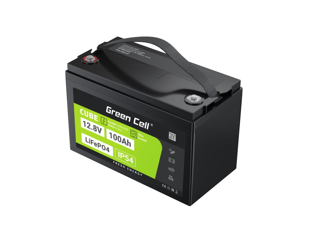 Green Cell LFPGC12V100AH CUBE Batterie LiFePO4 100Ah 12.8V 1280Wh Lithium-Fer-Phosphate pour Photovoltaique, Caravanes, Bateaux