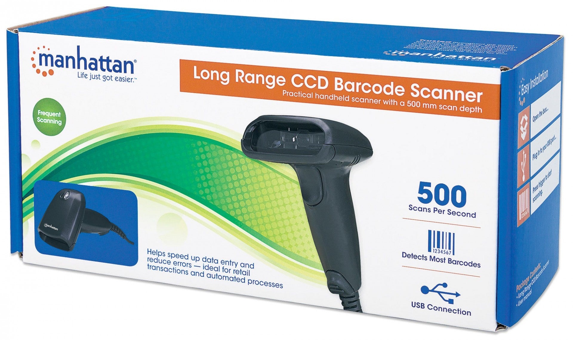 Manhattan 177672 Scanner de codes-barres USB CCD longue portée