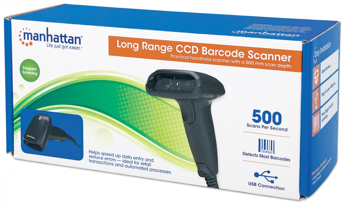 Manhattan 177672 Scanner de codes-barres USB CCD longue portée
