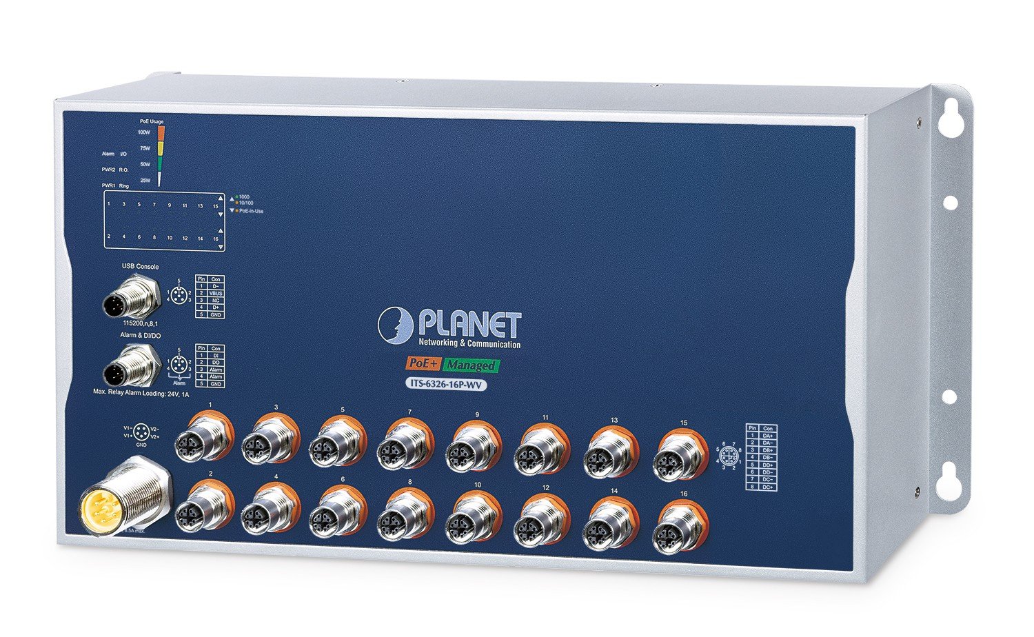 PLANET ITS-6326-16P-WV commutateur réseau Géré L3 Aluminium, Bleu