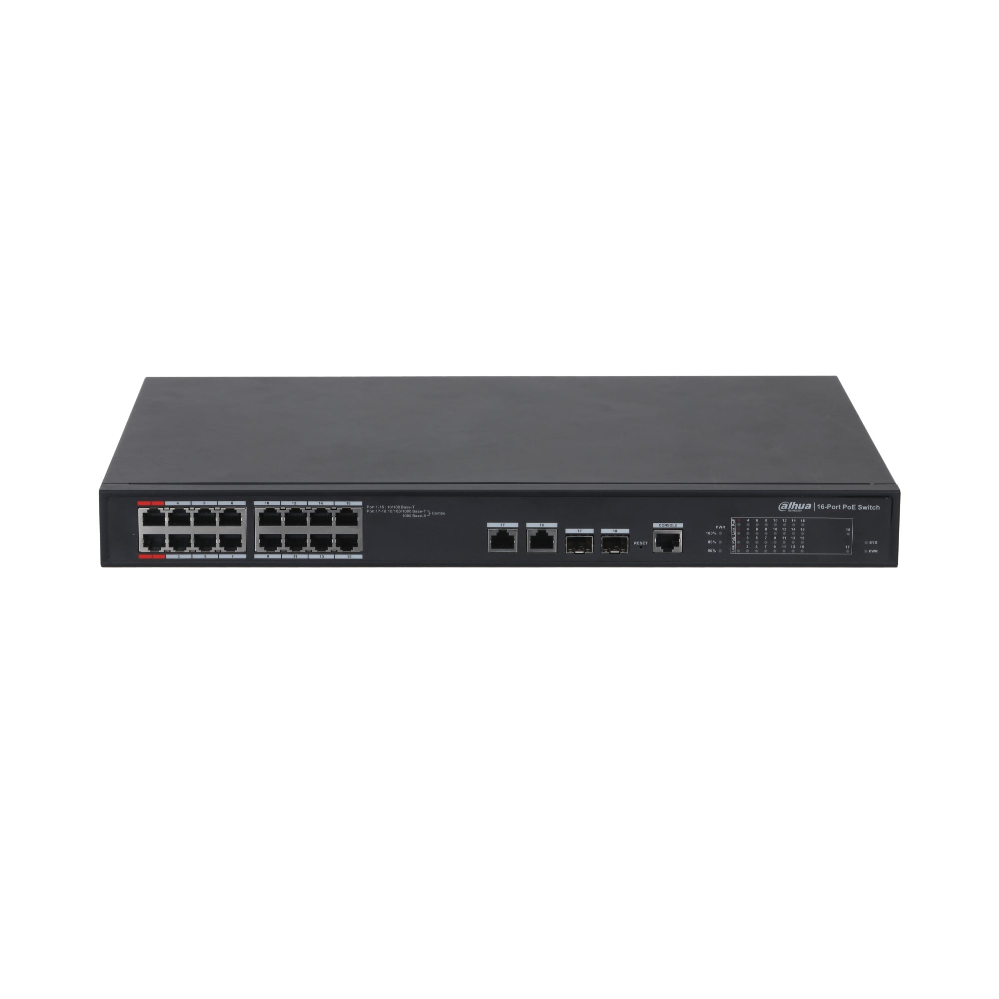Dahua PFS4218-16ET-240-V3 Commutateur PoE géré 16 ports 100 Mbps + 2 ports Gigabit
