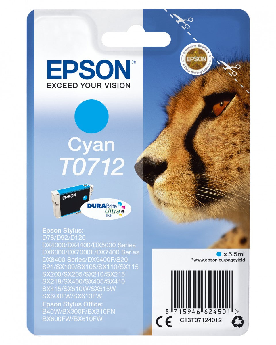EPSON 1LB T0712 ink cartridge cyan standard capacity 5.5ml 1-pack RF-AM blister w/s