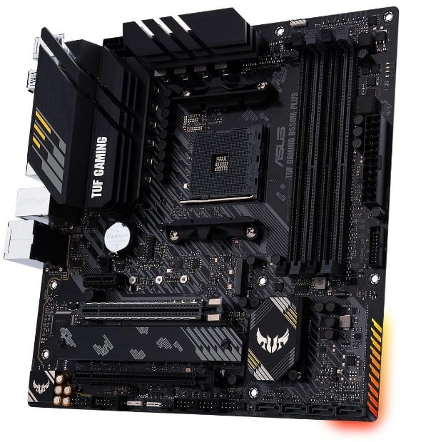 ASUS TUF GAMING B550M-PLUS mATX MB PCIe 4.0 dual M.2 10 DrMOS power stages 2.5Gb Ethernet HDMI DisplayPort SATA 6Gbps
