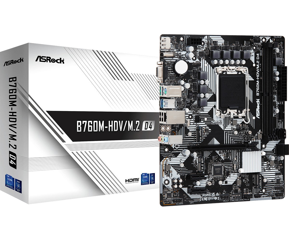 ASRock 90-MXBL40-A0UAYZ Carte mere B760M HDV Micro ATX avec support DDR4 et M.2