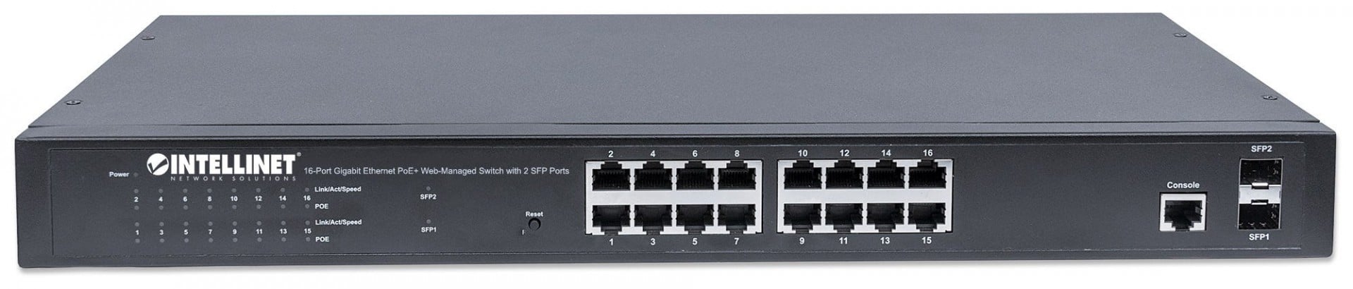 Intellinet 561198 commutateur réseau Géré L2+ Gigabit Ethernet (10/100/1000) Connexion Ethernet, supportant l'alimentation via ce port (PoE) 1U Noir
