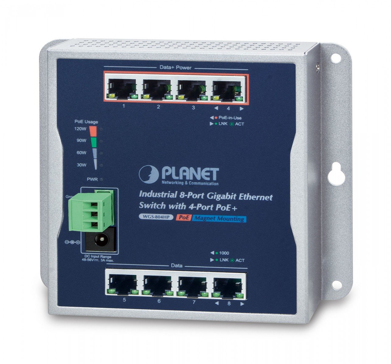 PLANET WGS-804HP commutateur réseau Non-géré L2 Gigabit Ethernet (10/100/1000) Connexion Ethernet, supportant l'alimentation via ce port (PoE) Noir