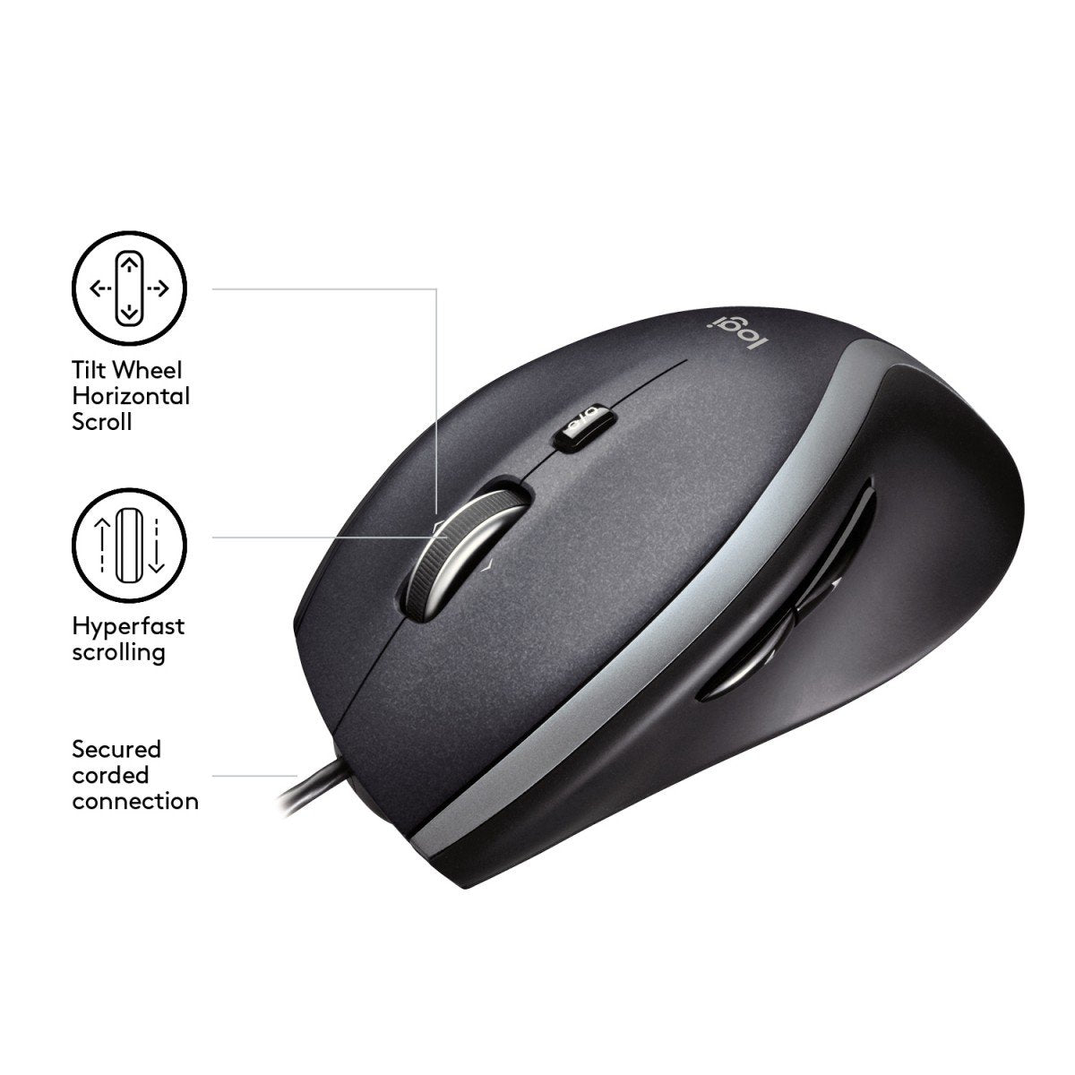 Logitech Corded Mouse M500 souris Bureau Droitier USB Type-A Laser 1000 DPI