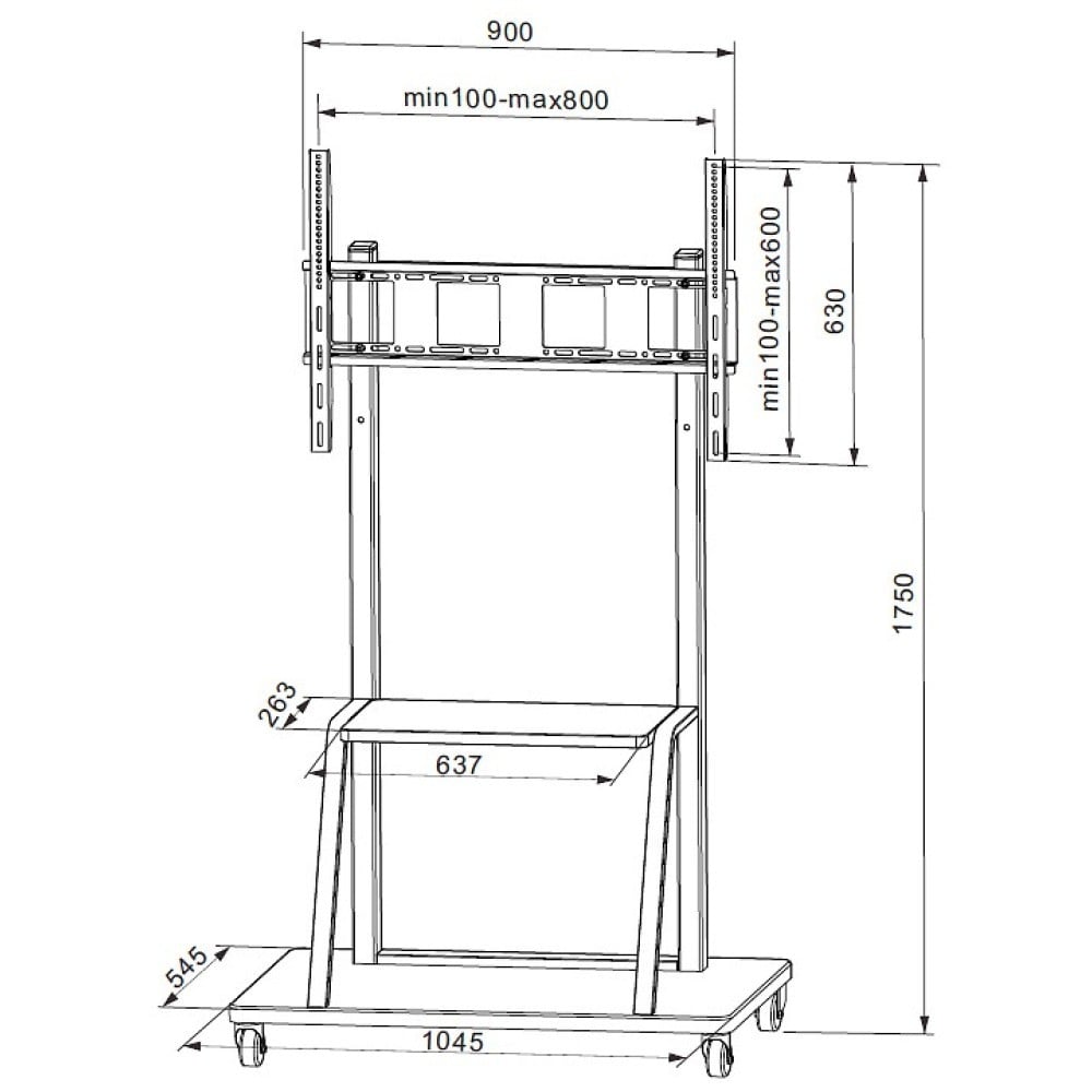 "Techly ICA-TR30 Support TV mobile 55-100"" jusqu'a 150kg réglable 2 étageres"