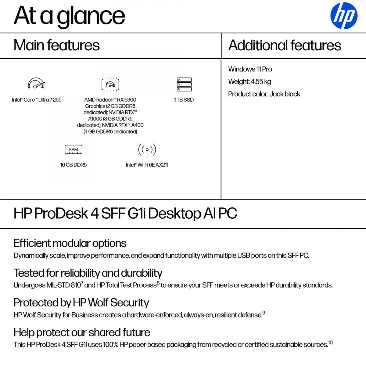 HP ProDesk 4 SFF G1i Intel Core Ultra 7 265 16GB/1TB W11P 1YW