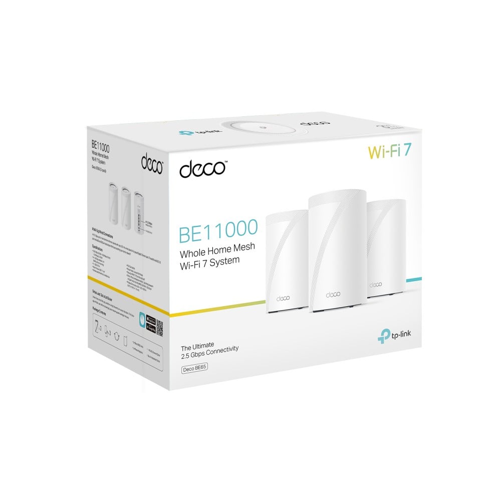 TP-LINK BE9300 Whole Home Mesh Wi-Fi 7 System Tri-Band 574Mbps at 2.4GHz + 2880Mbps at 5GHz + 5760Mbps at 6GHz Internal Antenna