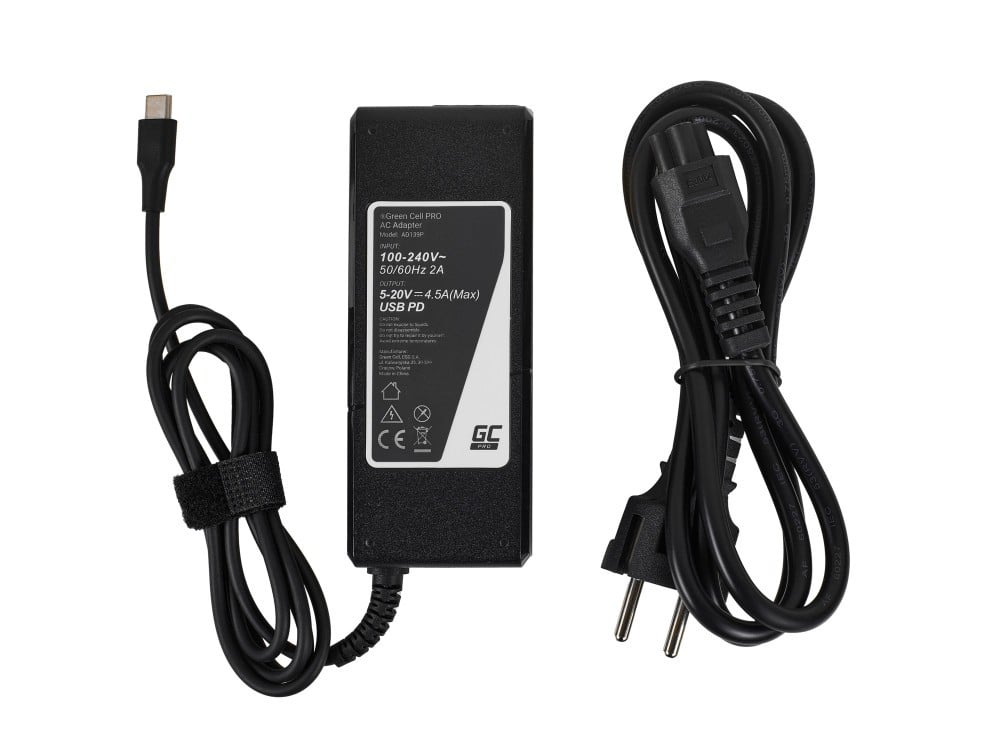 Green Cell AD139P Adaptateur PRO USB-C 90W pour ordinateurs portables, tablettes, téléphones