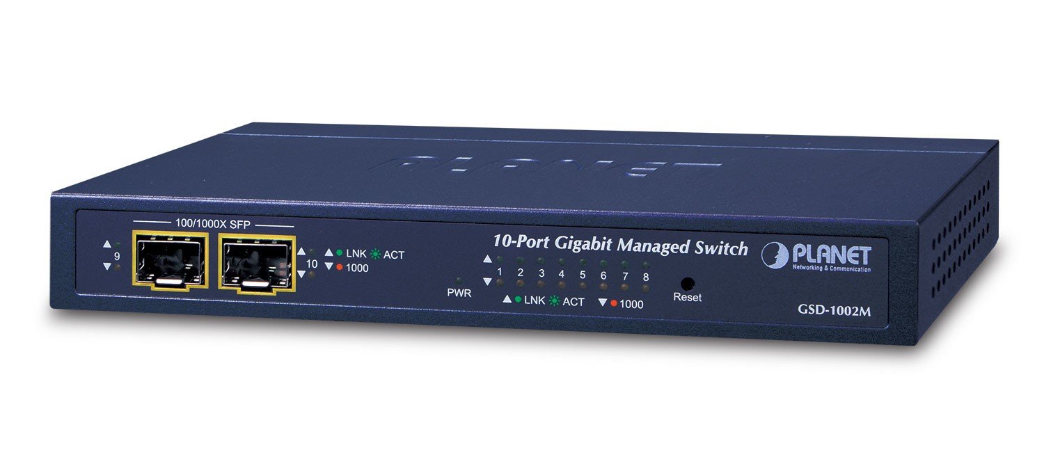 PLANET GSD-1002M commutateur réseau Géré L2/L4 Gigabit Ethernet (10/100/1000) Connexion Ethernet, supportant l'alimentation via ce port (PoE) Bleu