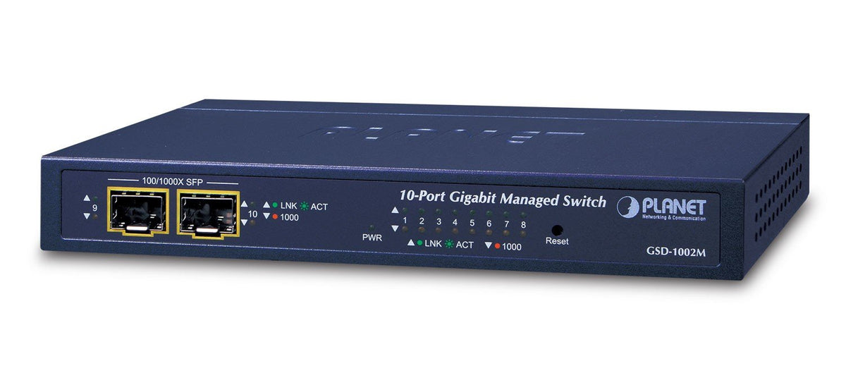 PLANET GSD-1002M commutateur réseau Géré L2/L4 Gigabit Ethernet (10/100/1000) Connexion Ethernet, supportant l'alimentation via ce port (PoE) Bleu