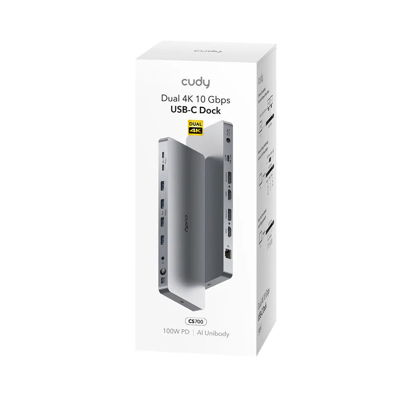 Cudy CS700 station d'accueil USB 3.2 Gen 2 (3.1 Gen 2) Type-C Gris, Argent