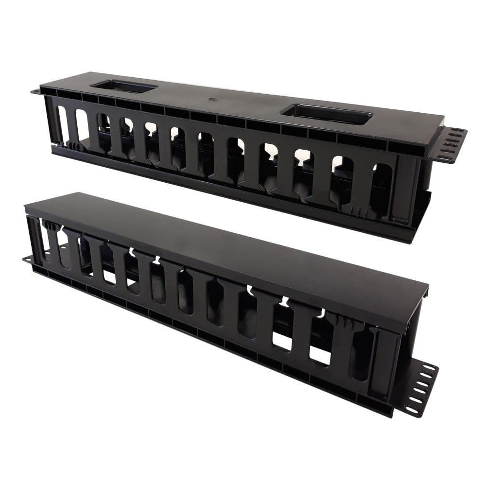 Techly I-CASE CABLE-FR2 Organisateur de câbles 2U pour armoires rack 19" avec couvercle, noir