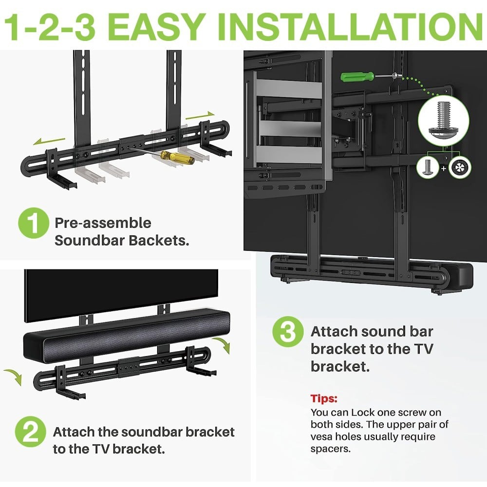 Support mural Techly ICA-SP-SB06 ou support VESA pour téléviseur pour haut-parleur Soundbar réglable