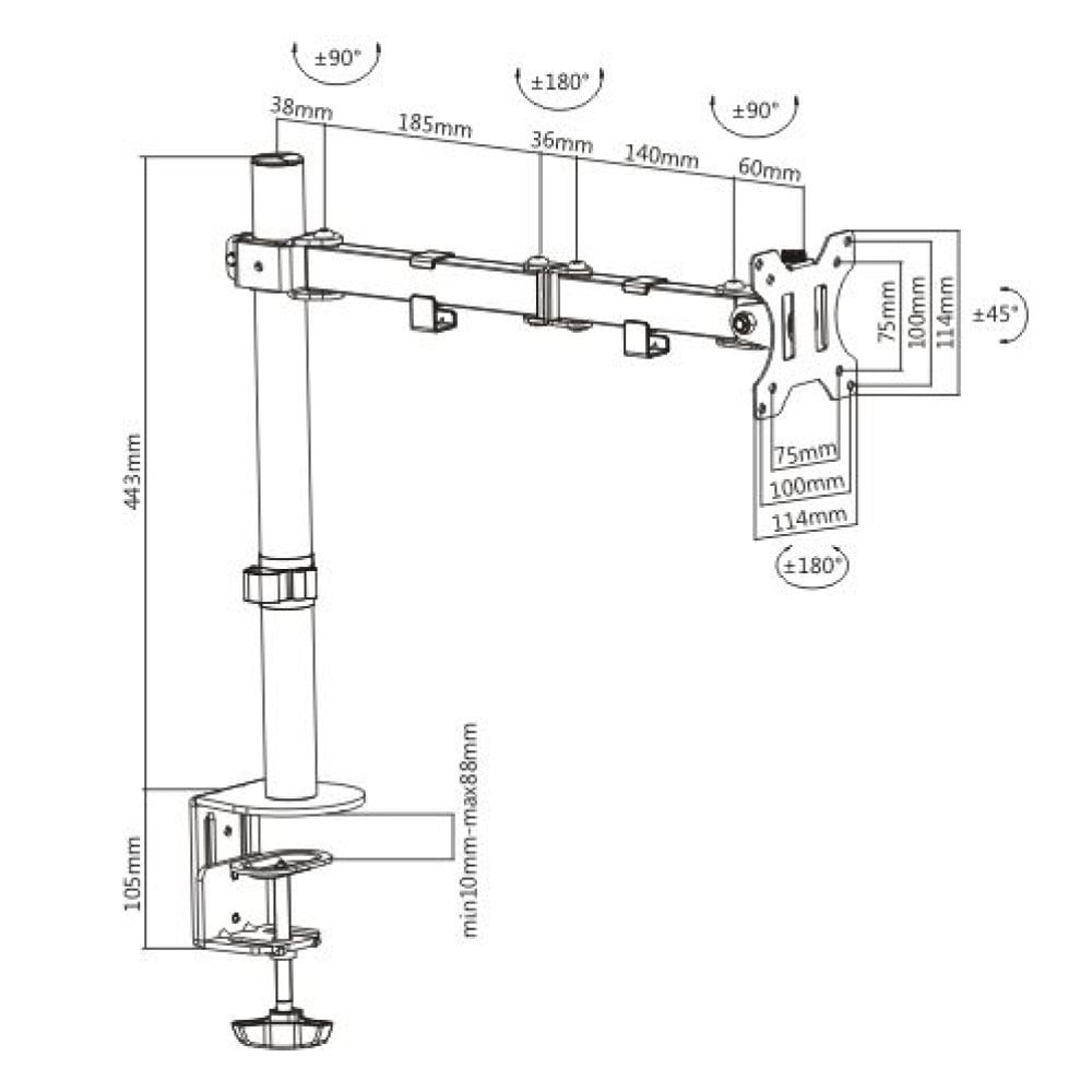 "Techly ICA-LCD 503BK Support de bureau rotatif pour moniteur LCD 13-32"", 8kg"